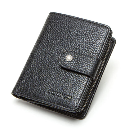Genuine Leather RFID Wallet For Men Vintage Short Wallet With Coin Pocket Card Holders  Zipper Pock 9