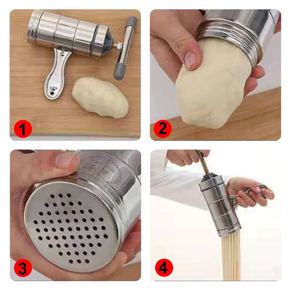 Stainless Steel Manual Pasta Press Noodle Maker And Fruit Juicer With 5 Molds 3