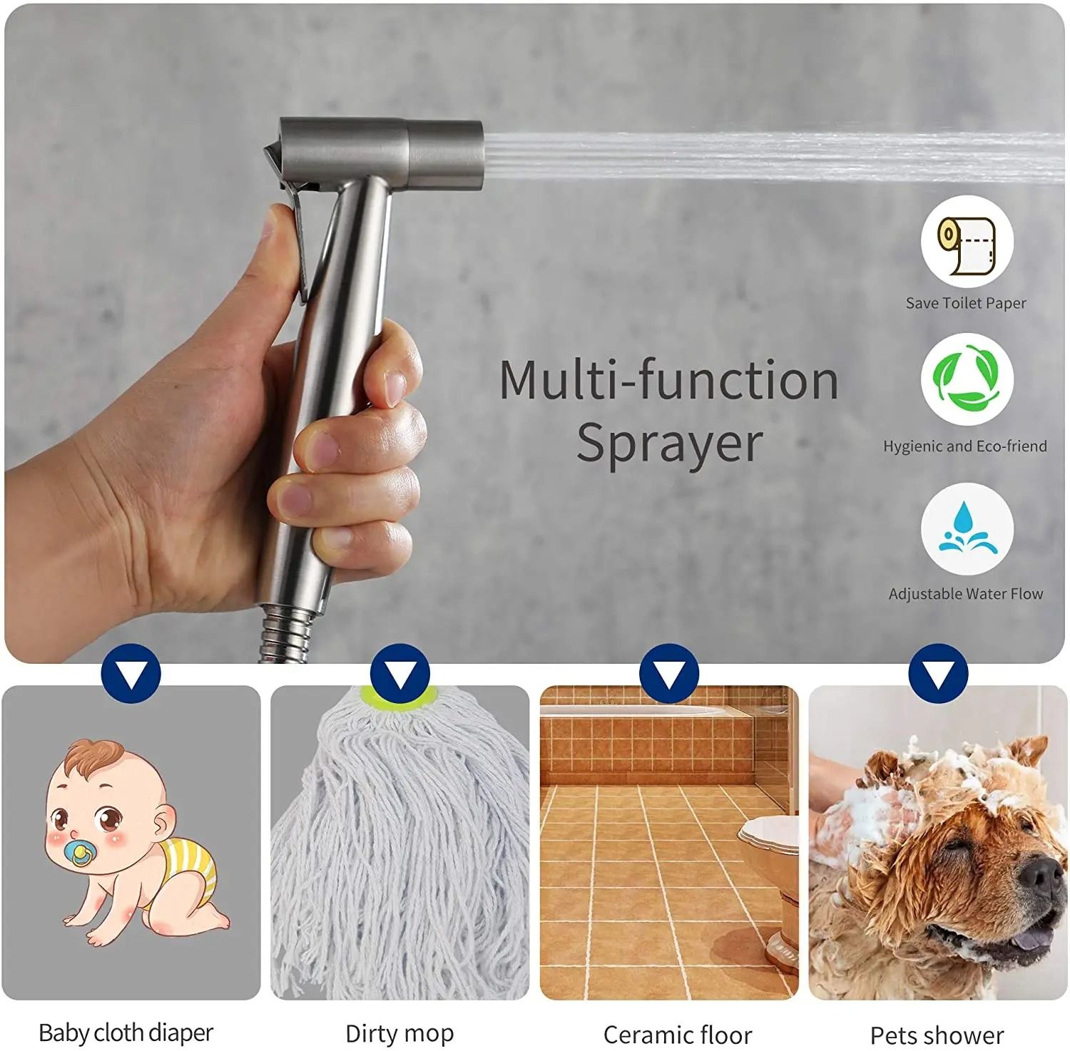 Stainless Steel Handheld Bidet Sprayer Kit For Bathroom With SelfCleaning Shower Head 2