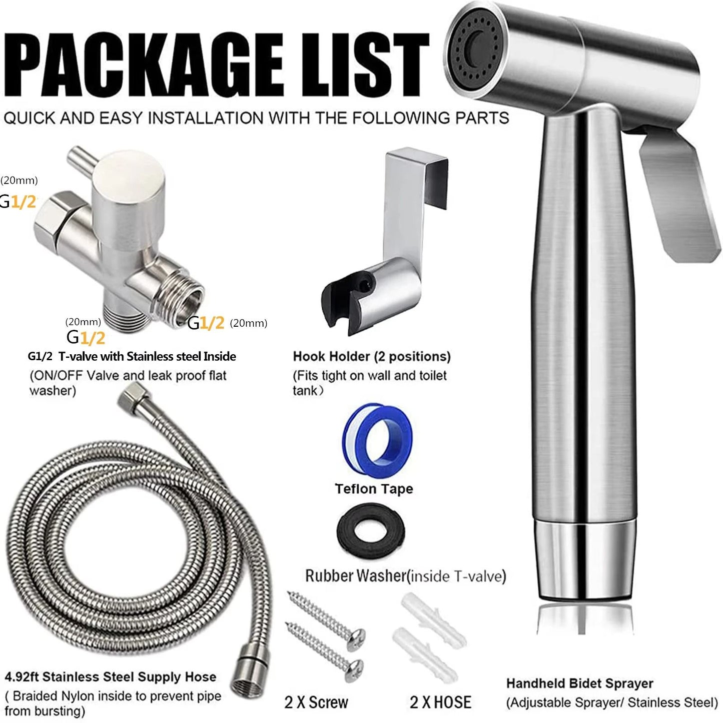 Stainless Steel Handheld Bidet Sprayer Kit For Bathroom With SelfCleaning Shower Head 5