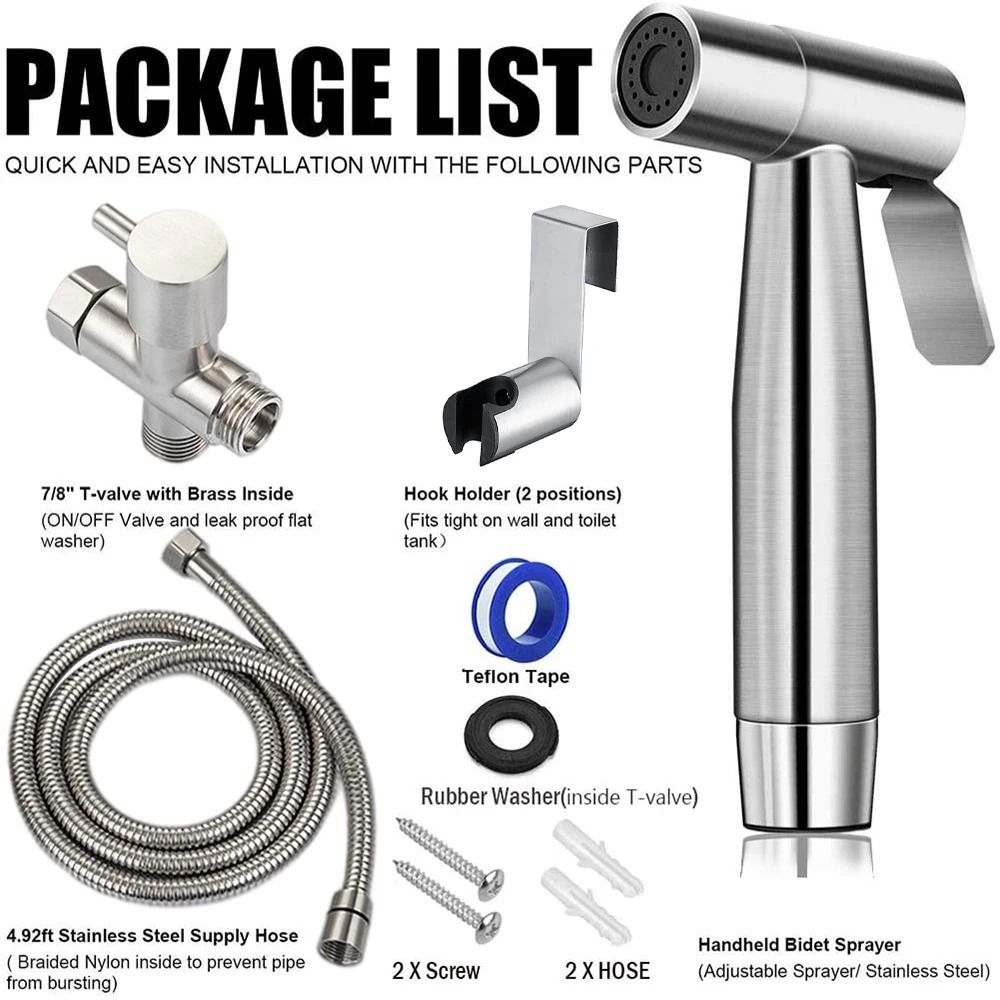 Stainless Steel Handheld Bidet Sprayer Kit For Bathroom With SelfCleaning Shower Head 6