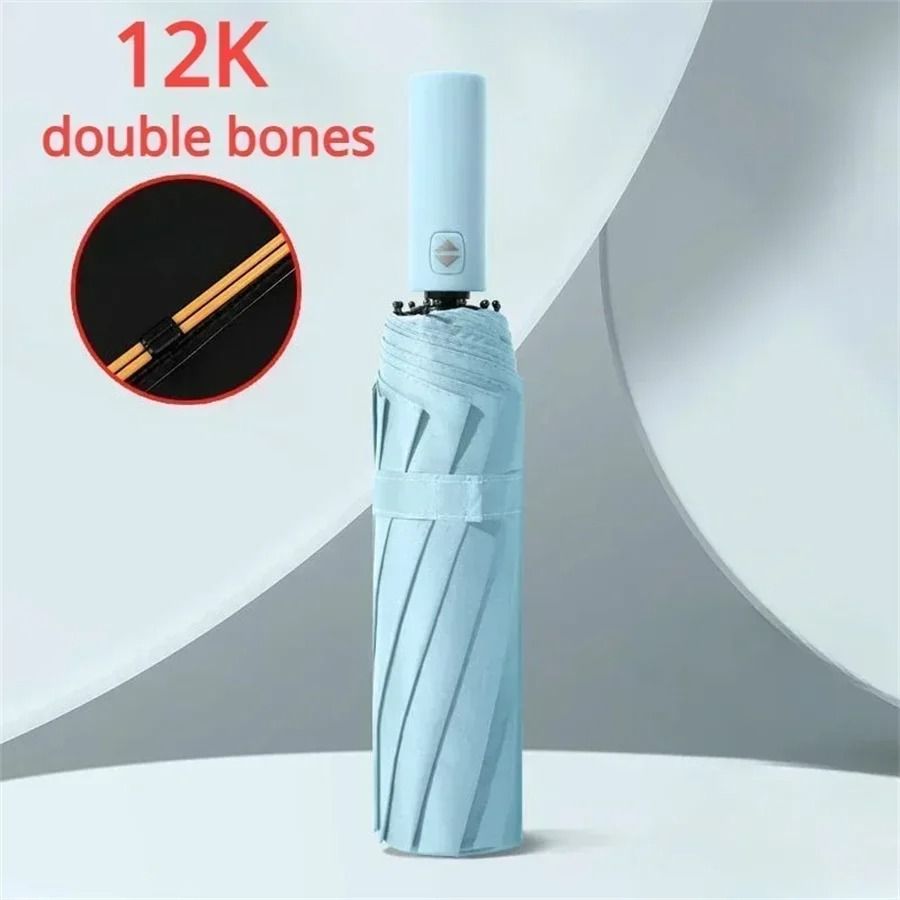 12 Bone Automatic Folding Umbrella UV Resistant Three Fold Durable Keel 8