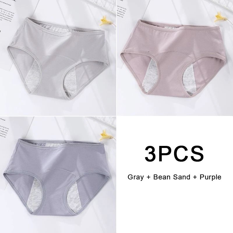 3 Pack Women Cotton Menstrual Briefs Leakproof High Absorption Postpartum Underwear 9