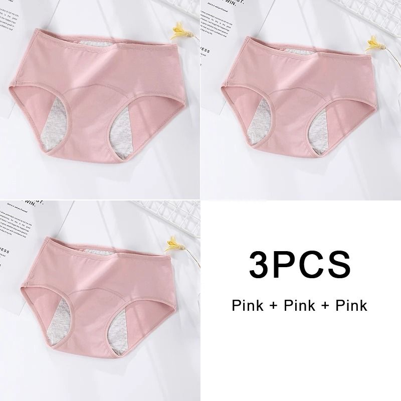3 Pack Women Cotton Menstrual Briefs Leakproof High Absorption Postpartum Underwear 10