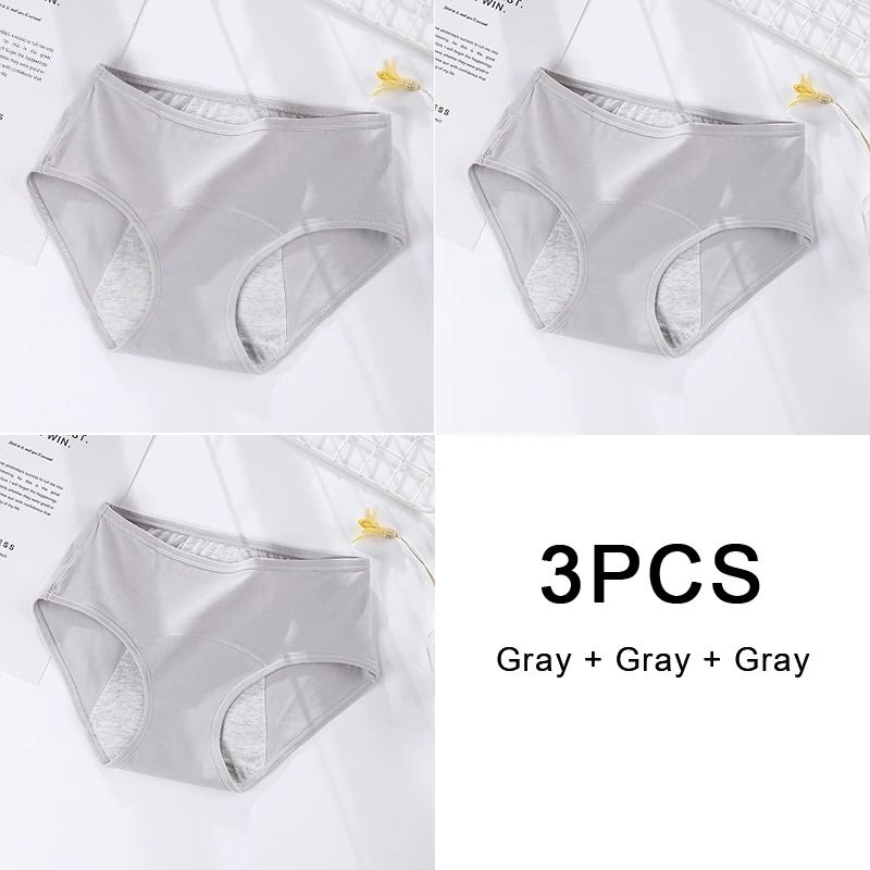 3 Pack Women Cotton Menstrual Briefs Leakproof High Absorption Postpartum Underwear 11
