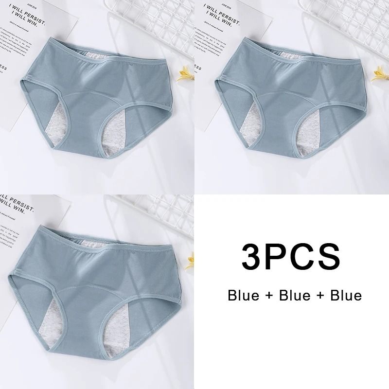 3 Pack Women Cotton Menstrual Briefs Leakproof High Absorption Postpartum Underwear 12