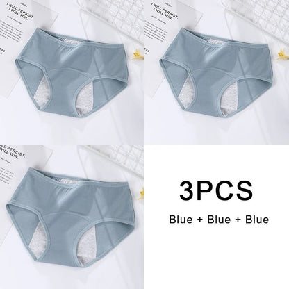 3 Pack Women Cotton Menstrual Briefs Leakproof High Absorption Postpartum Underwear 12