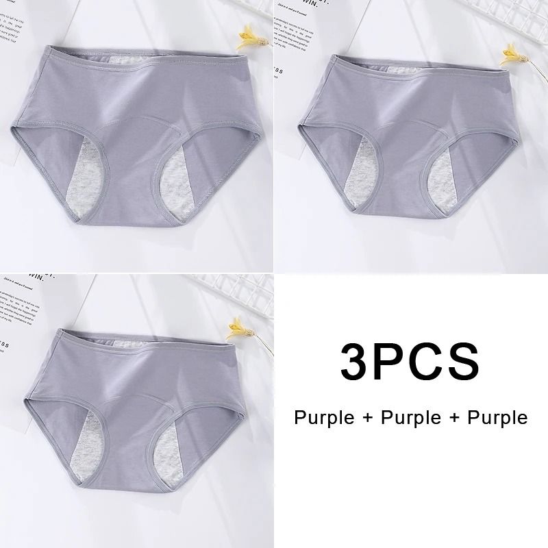 3 Pack Women Cotton Menstrual Briefs Leakproof High Absorption Postpartum Underwear 13