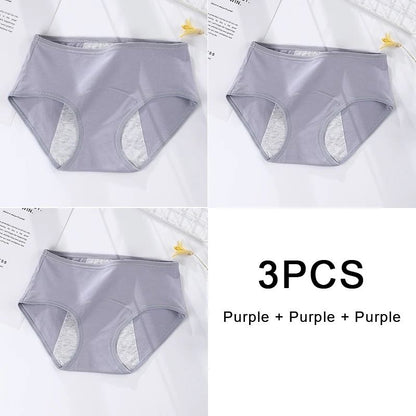 3 Pack Women Cotton Menstrual Briefs Leakproof High Absorption Postpartum Underwear 13
