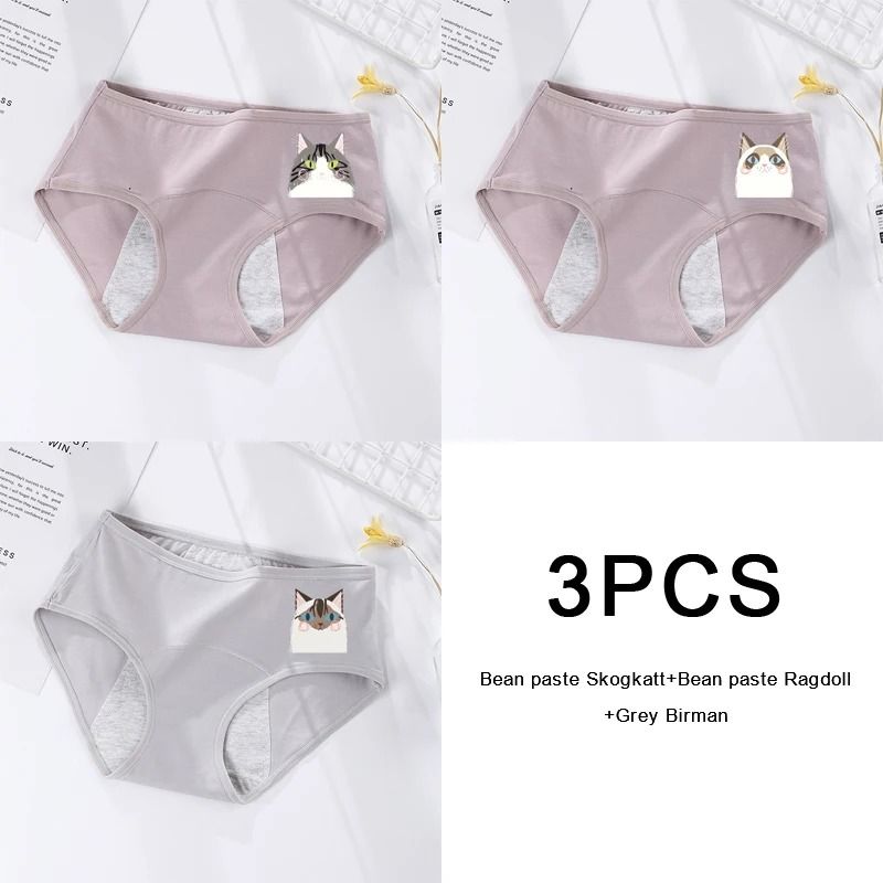 3 Pack Women Cotton Menstrual Briefs Leakproof High Absorption Postpartum Underwear 14