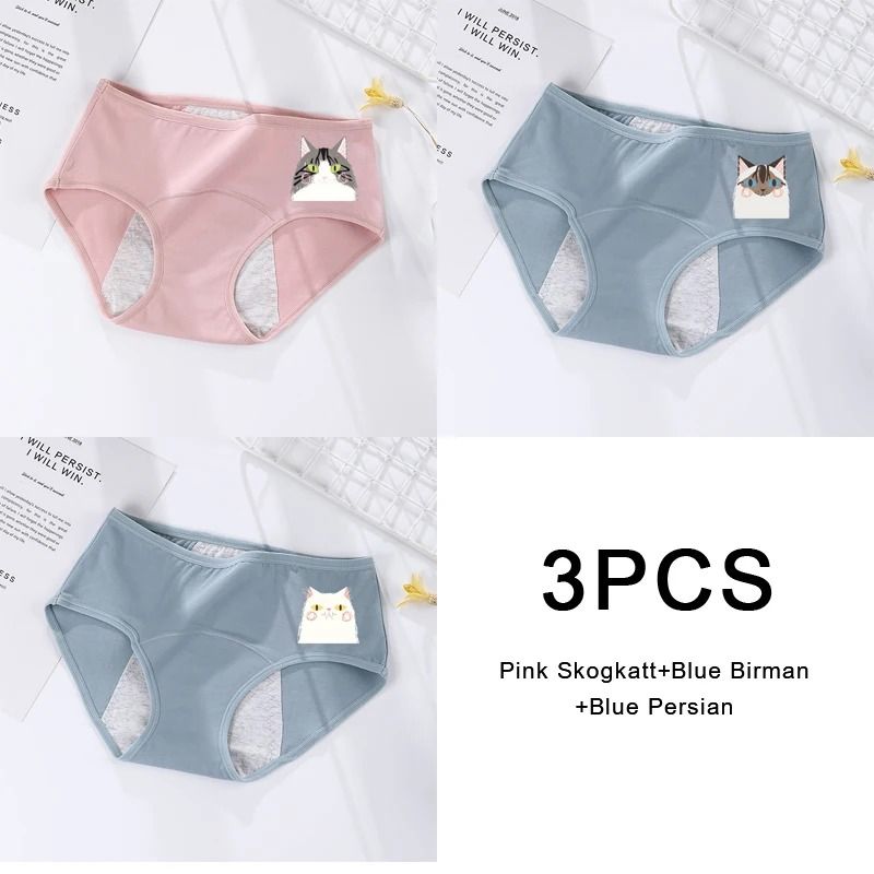 3 Pack Women Cotton Menstrual Briefs Leakproof High Absorption Postpartum Underwear 15