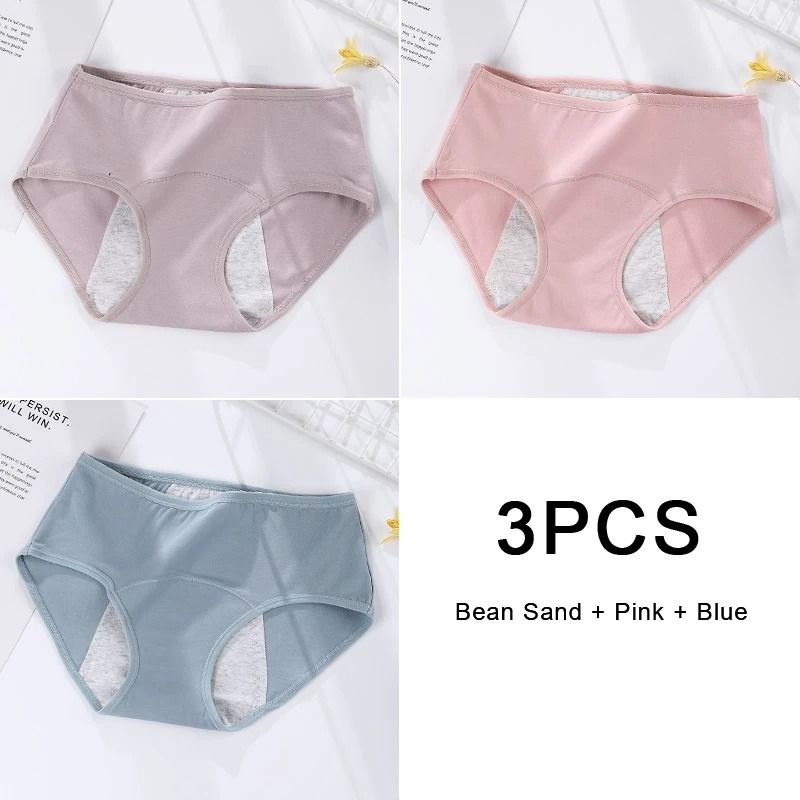 3 Pack Women Cotton Menstrual Briefs Leakproof High Absorption Postpartum Underwear 16