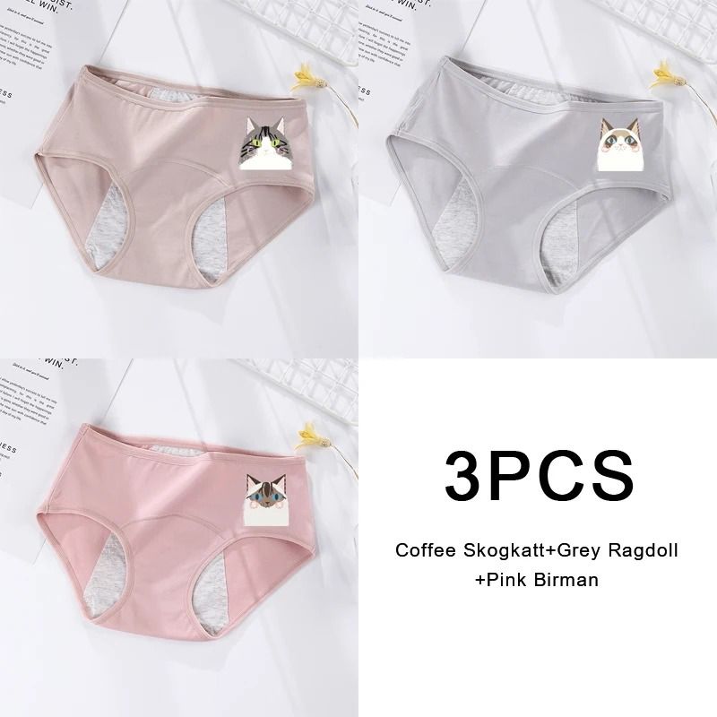 3 Pack Women Cotton Menstrual Briefs Leakproof High Absorption Postpartum Underwear 18