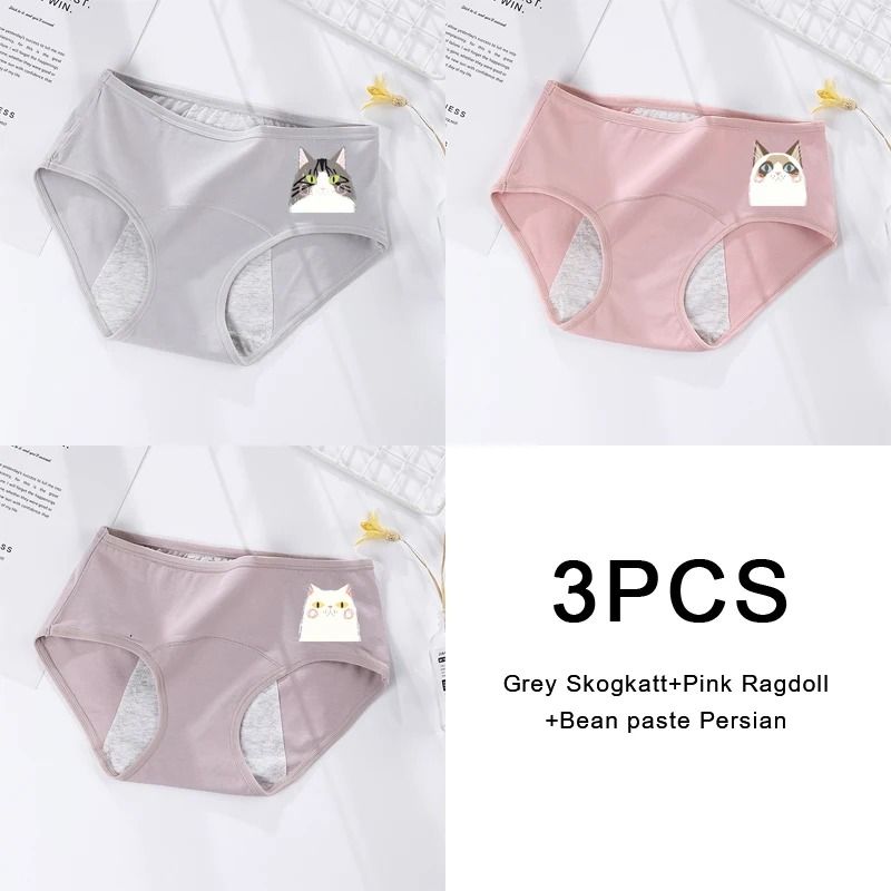 3 Pack Women Cotton Menstrual Briefs Leakproof High Absorption Postpartum Underwear 19