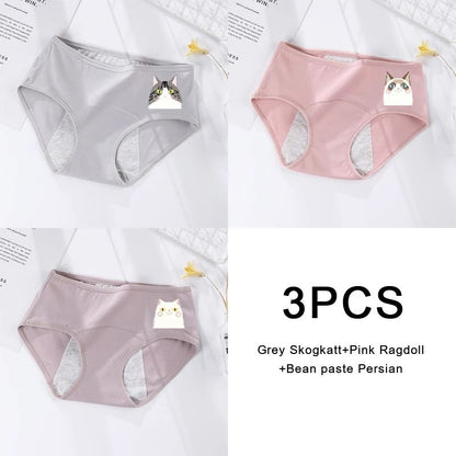 3 Pack Women Cotton Menstrual Briefs Leakproof High Absorption Postpartum Underwear 19