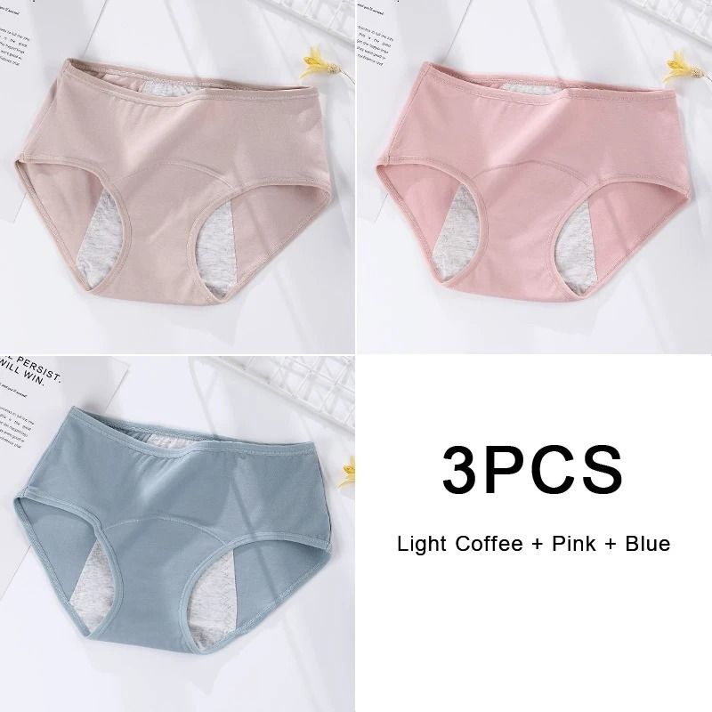 3 Pack Women Cotton Menstrual Briefs Leakproof High Absorption Postpartum Underwear 4