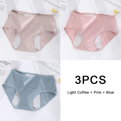 3 Pack Women Cotton Menstrual Briefs Leakproof High Absorption Postpartum Underwear 4