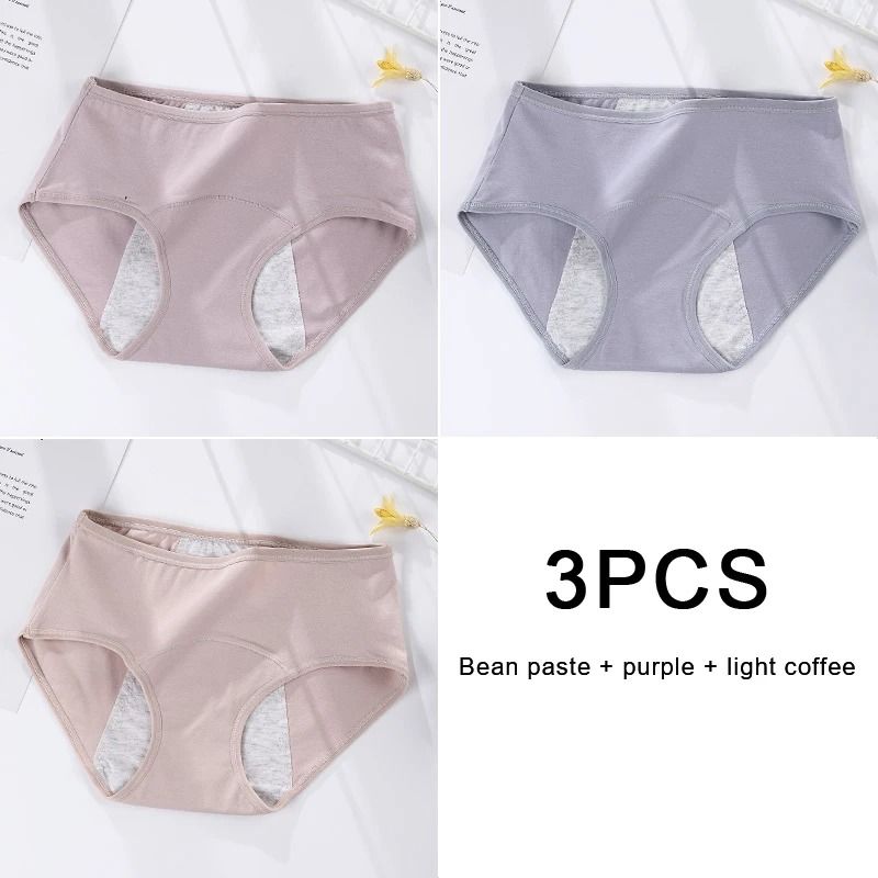 3 Pack Women Cotton Menstrual Briefs Leakproof High Absorption Postpartum Underwear 5