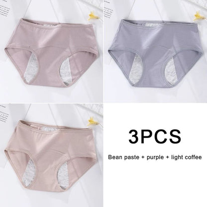 3 Pack Women Cotton Menstrual Briefs Leakproof High Absorption Postpartum Underwear 5