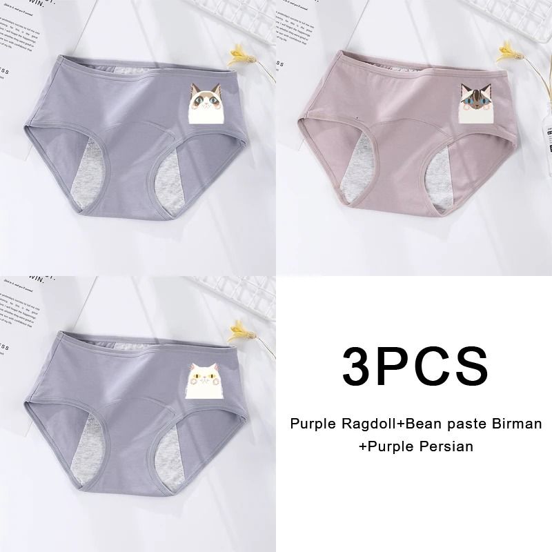 3 Pack Women Cotton Menstrual Briefs Leakproof High Absorption Postpartum Underwear 20