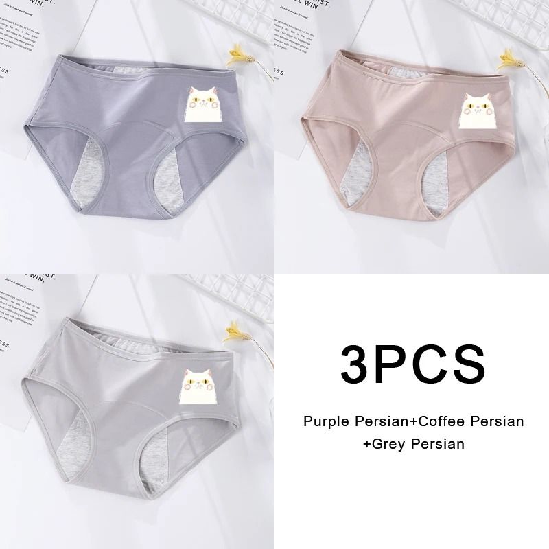 3 Pack Women Cotton Menstrual Briefs Leakproof High Absorption Postpartum Underwear 29