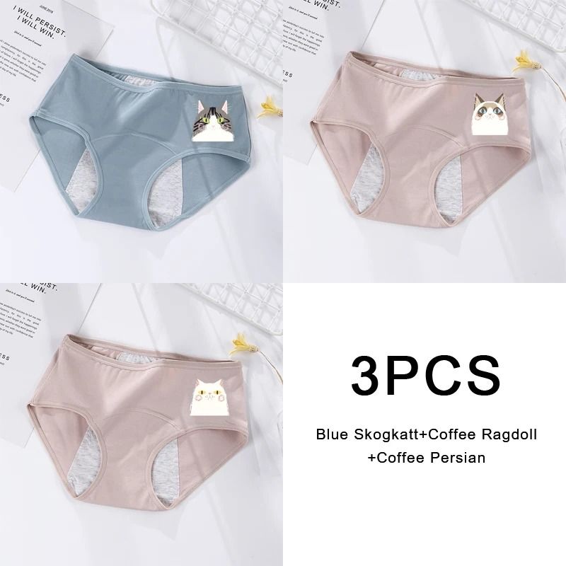 3 Pack Women Cotton Menstrual Briefs Leakproof High Absorption Postpartum Underwear 21