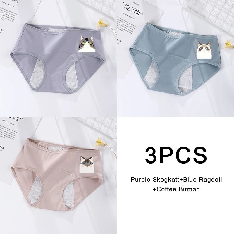 3 Pack Women Cotton Menstrual Briefs Leakproof High Absorption Postpartum Underwear 22