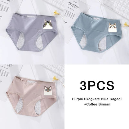 3 Pack Women Cotton Menstrual Briefs Leakproof High Absorption Postpartum Underwear 22