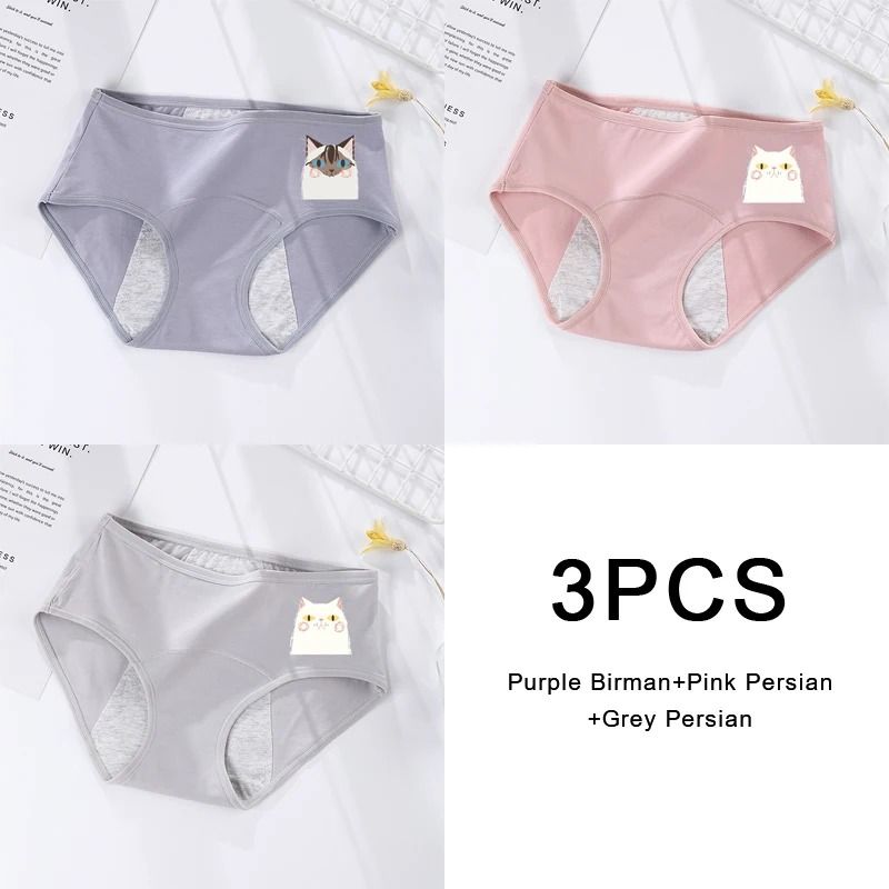 3 Pack Women Cotton Menstrual Briefs Leakproof High Absorption Postpartum Underwear 23