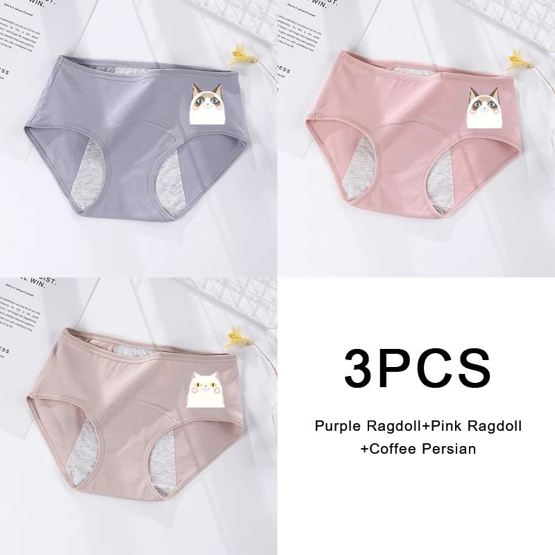 3 Pack Women Cotton Menstrual Briefs Leakproof High Absorption Postpartum Underwear 25