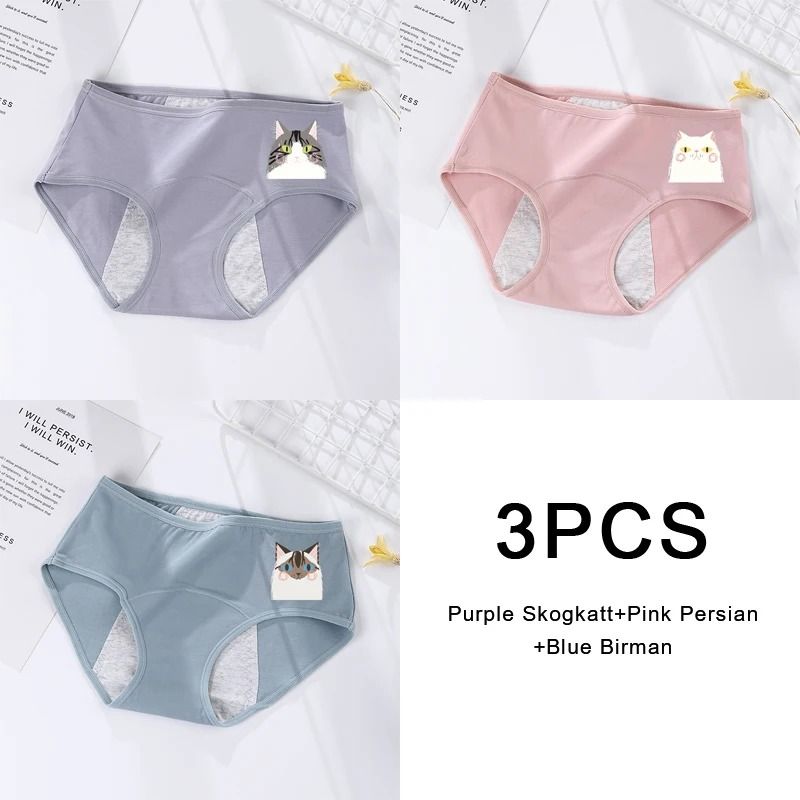 3 Pack Women Cotton Menstrual Briefs Leakproof High Absorption Postpartum Underwear 26
