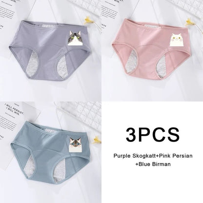 3 Pack Women Cotton Menstrual Briefs Leakproof High Absorption Postpartum Underwear 26
