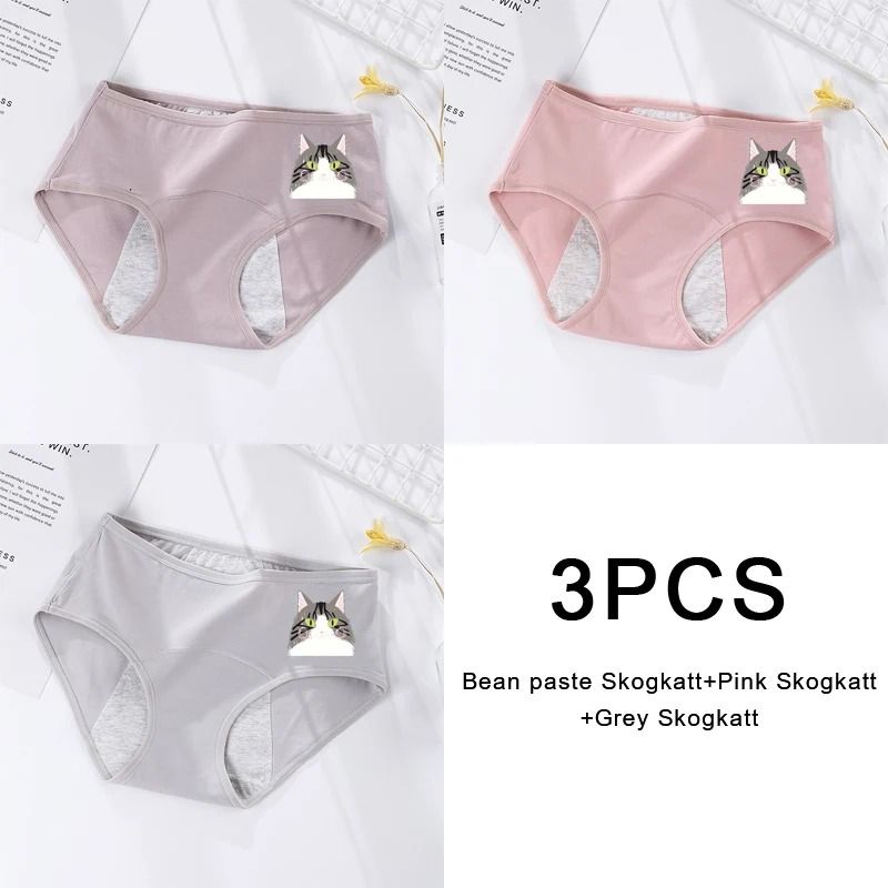 3 Pack Women Cotton Menstrual Briefs Leakproof High Absorption Postpartum Underwear 27