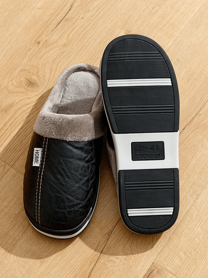 Mens Winter Slippers With PU Leather Waterproof Upper And Warm Fur Lining 1