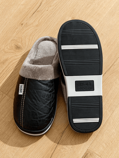 Mens Winter Slippers With PU Leather Waterproof Upper And Warm Fur Lining 1