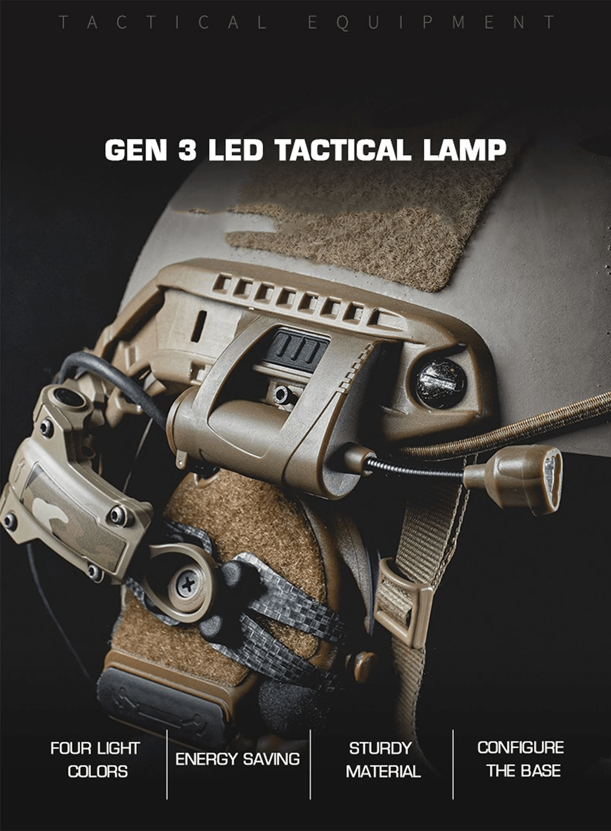 Tactical Helmet Light with 3 Mode LED Flashlight for Hunting Cycling and Outdoor Night Use