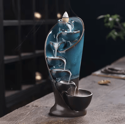 Handmade Ceramic Waterfall Incense Burner Torch Design for Relaxation and Home Decor