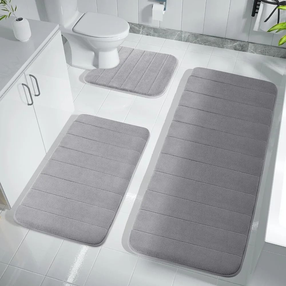 Super Absorbent Memory Foam Bath Mat Set Non Slip Bathroom Rug And Shower Room Doormat 1