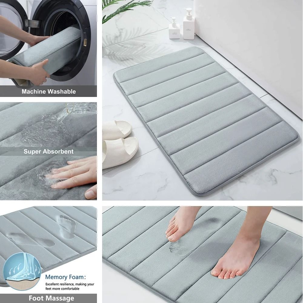 Super Absorbent Memory Foam Bath Mat Set Non Slip Bathroom Rug And Shower Room Doormat 2