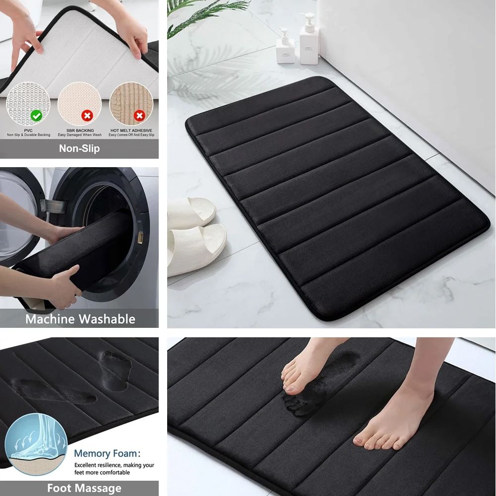 Super Absorbent Memory Foam Bath Mat Set Non Slip Bathroom Rug And Shower Room Doormat 4