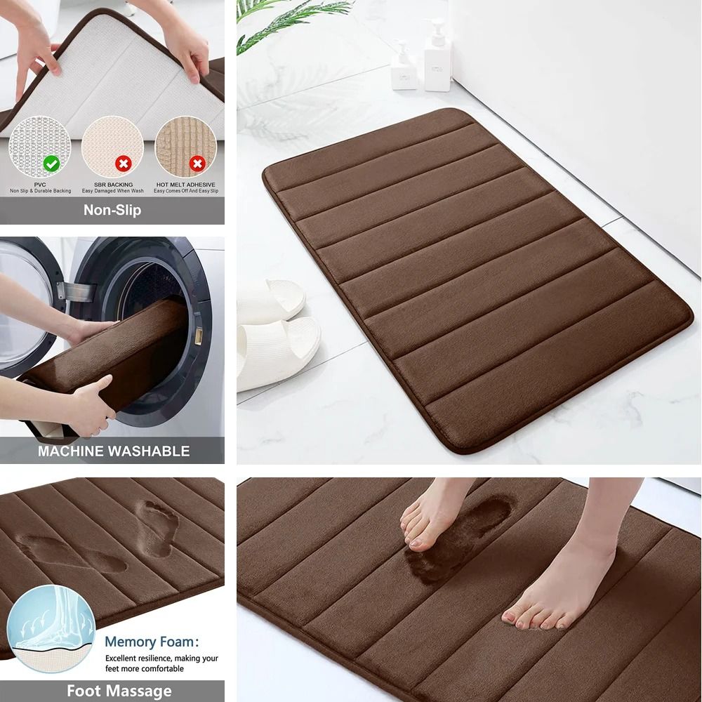 Super Absorbent Memory Foam Bath Mat Set Non Slip Bathroom Rug And Shower Room Doormat 5