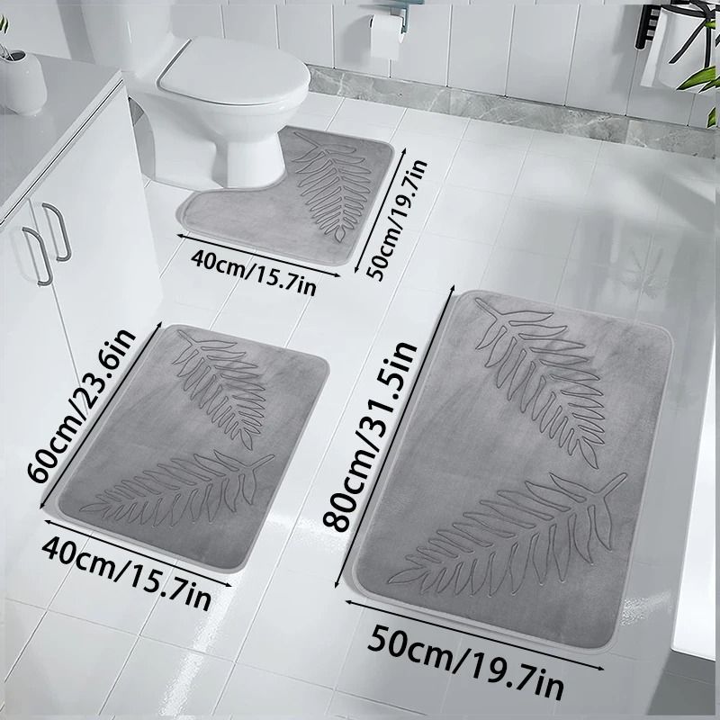 3 Piece Bath Mat Set Nonslip Quick Dry Soft Water Absorbent Machine Washable Bathroom Rugs 6