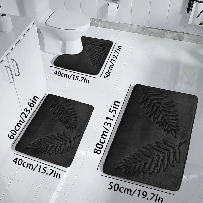 3 Piece Bath Mat Set Nonslip Quick Dry Soft Water Absorbent Machine Washable Bathroom Rugs 7