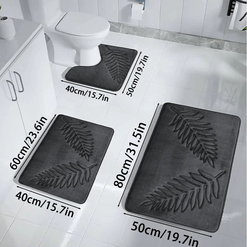 3 Piece Bath Mat Set Nonslip Quick Dry Soft Water Absorbent Machine Washable Bathroom Rugs 8