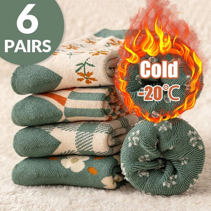 Women Autumn Winter Cartoon Pattern Thick Warm Socks 6 Pairs