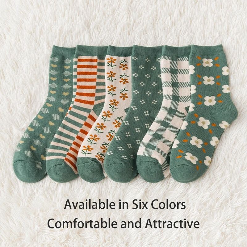 Women Autumn Winter Cartoon Pattern Thick Warm Socks 6 Pairs 1