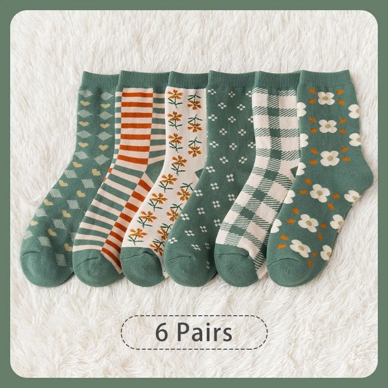 Women Autumn Winter Cartoon Pattern Thick Warm Socks 6 Pairs 5