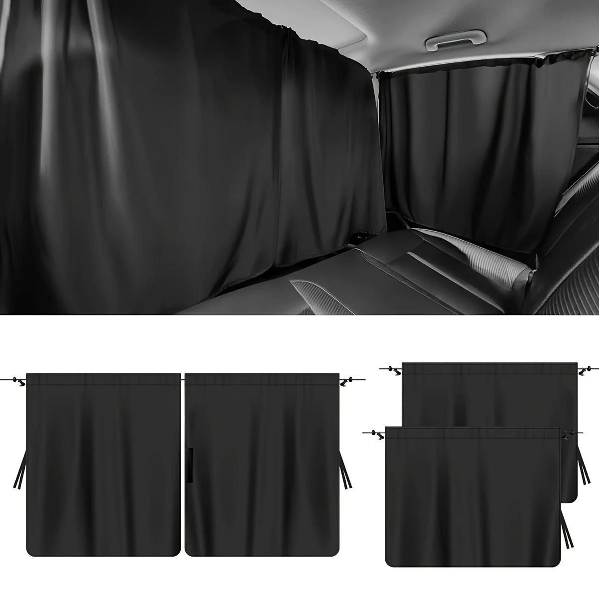 4 Piece Car Privacy Curtain Set  Window Shade For Travel Nap Camping And Night Driving 3