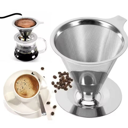 Reusable Coffee Filter Holder Double Layer Stainless Steel Coffee Tea Strainer 4