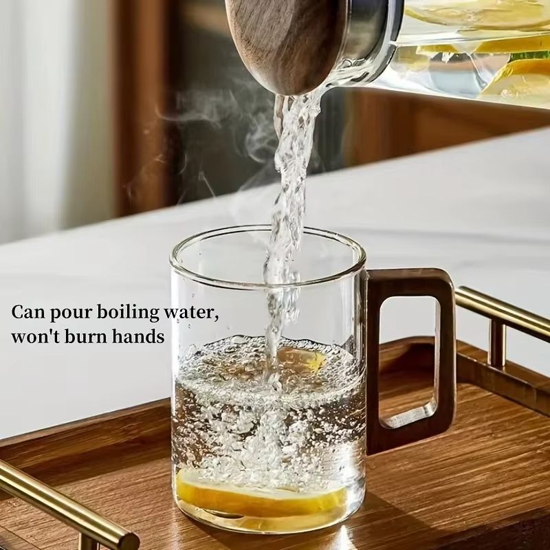 Glass Coffee Mug With Walnut Handle  HeatResistant 400ml Large Capacity Tea  Drinking Cup 2